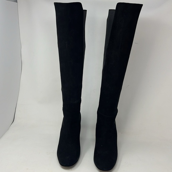 Carlo Pazolini Sz 37.5 Suede Elastic Lucite Block Heel Tall Boots - Picture 6 of 11